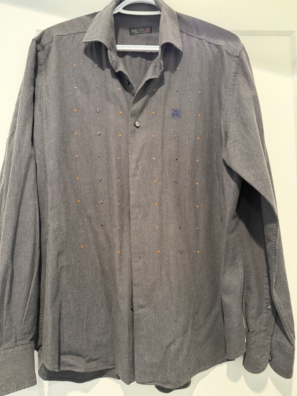 Corneliani Gray Button-Down Shirt with Subtle Orange Logo